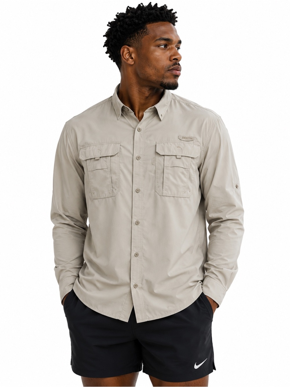 Columbia PFG Mens Large Beige Fishing Shirt Long Sleeve Vented Outdoor Button Up